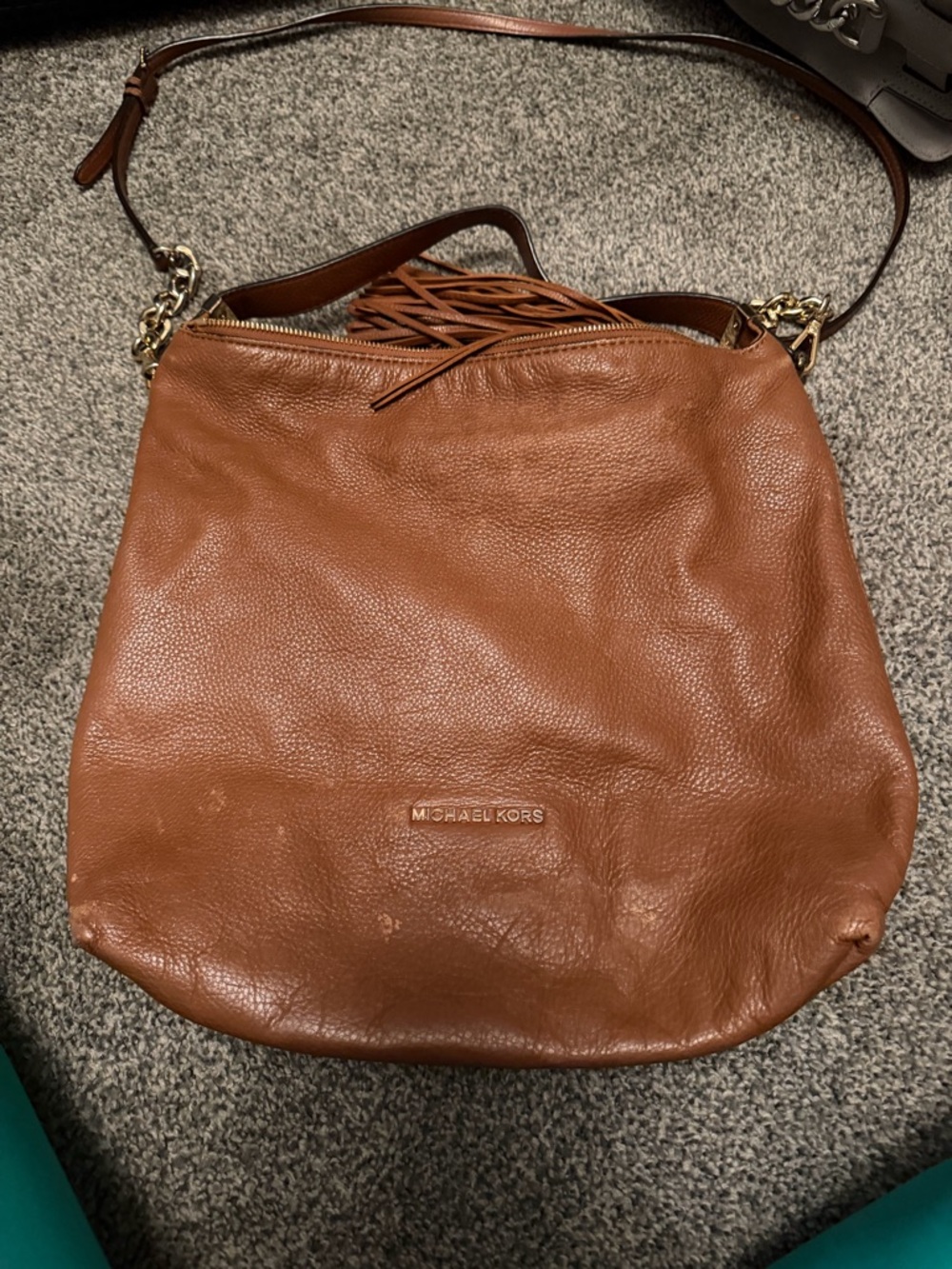 Michael Kors Cognac Leather Fringe Shoulder Hobo
